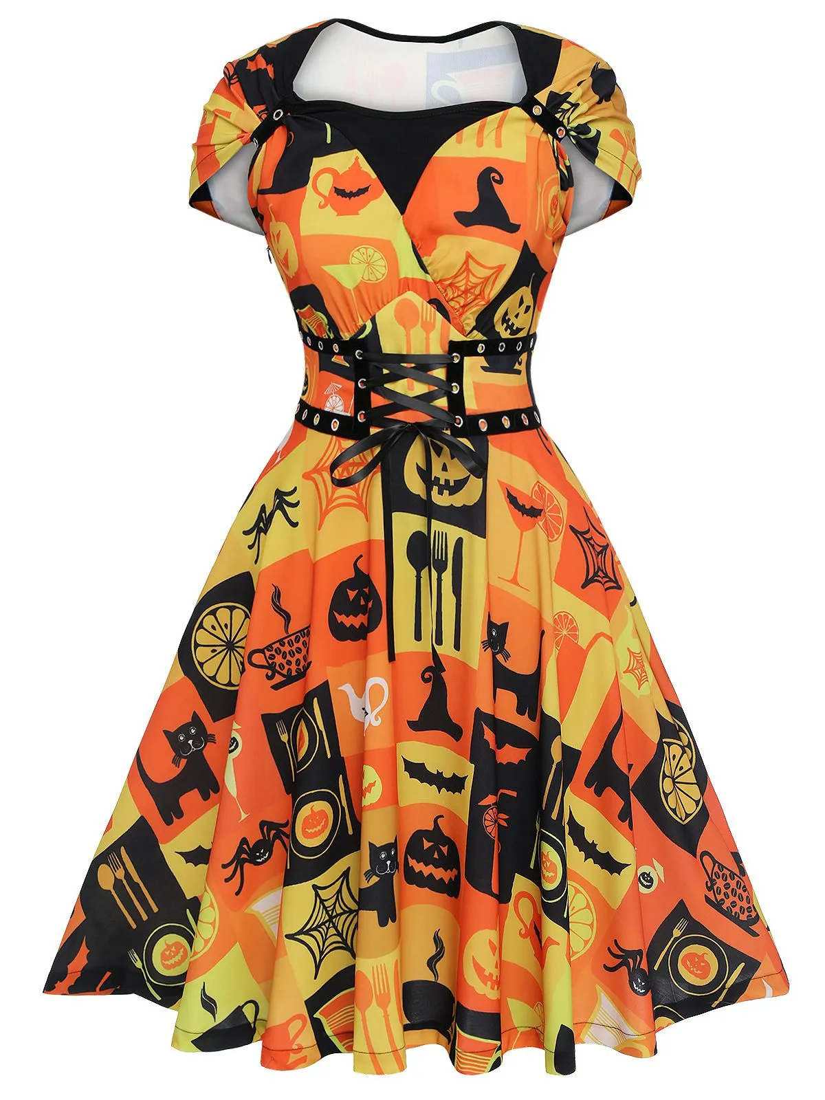 1950s Halloween Lace-Up Peter Pan Collar Dress