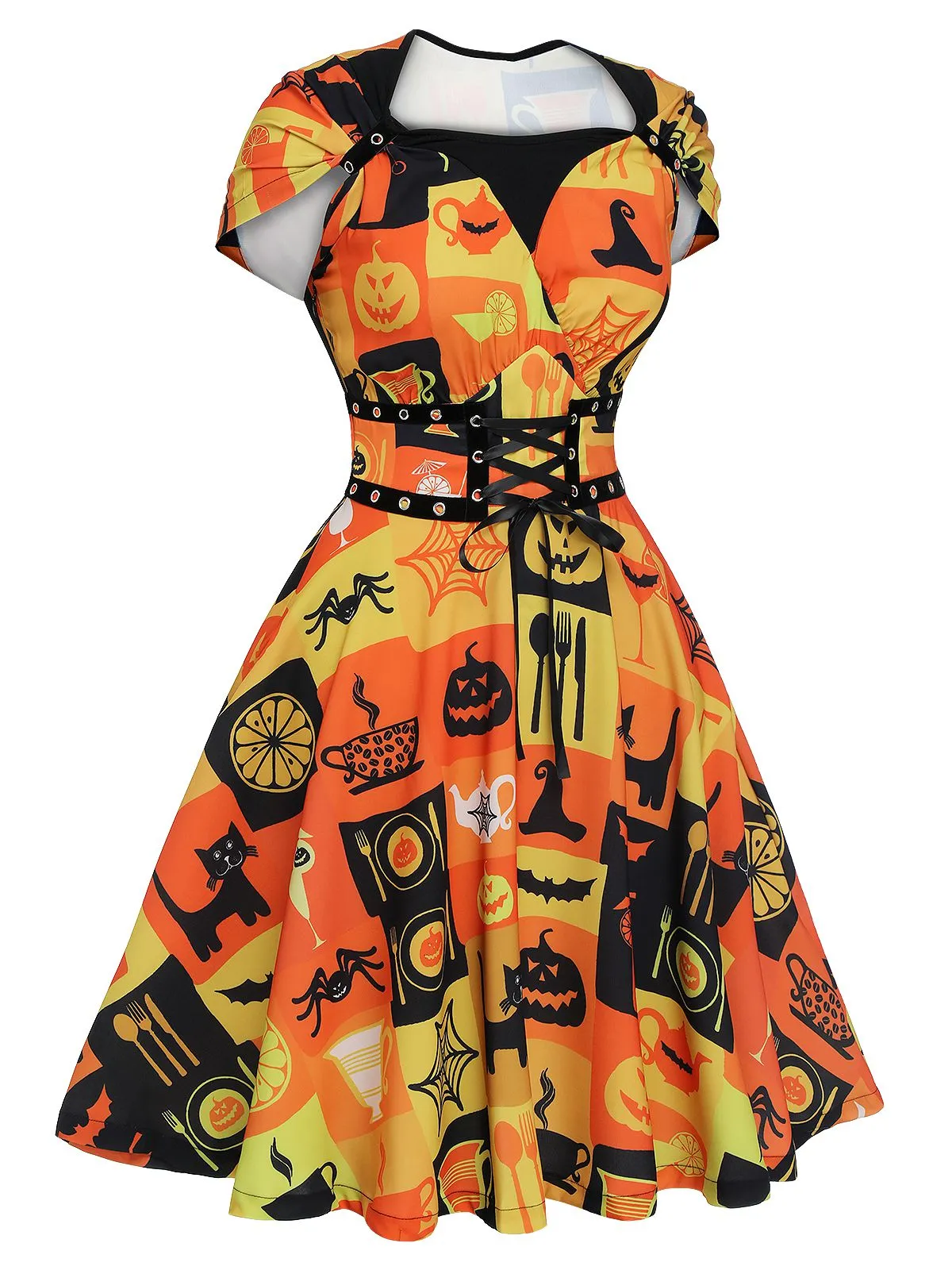 1950s Halloween Lace-Up Peter Pan Collar Dress