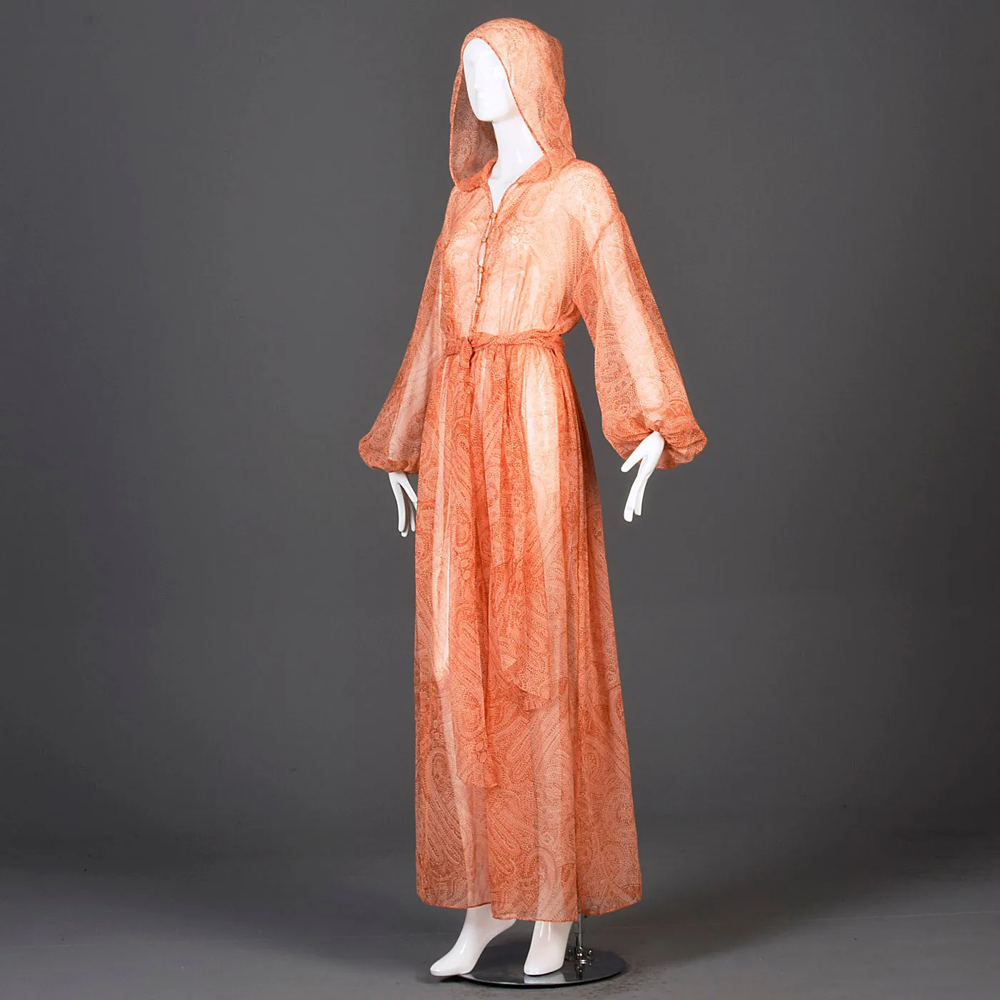 1970s Flowy Sheer Maxi Dress with Hood