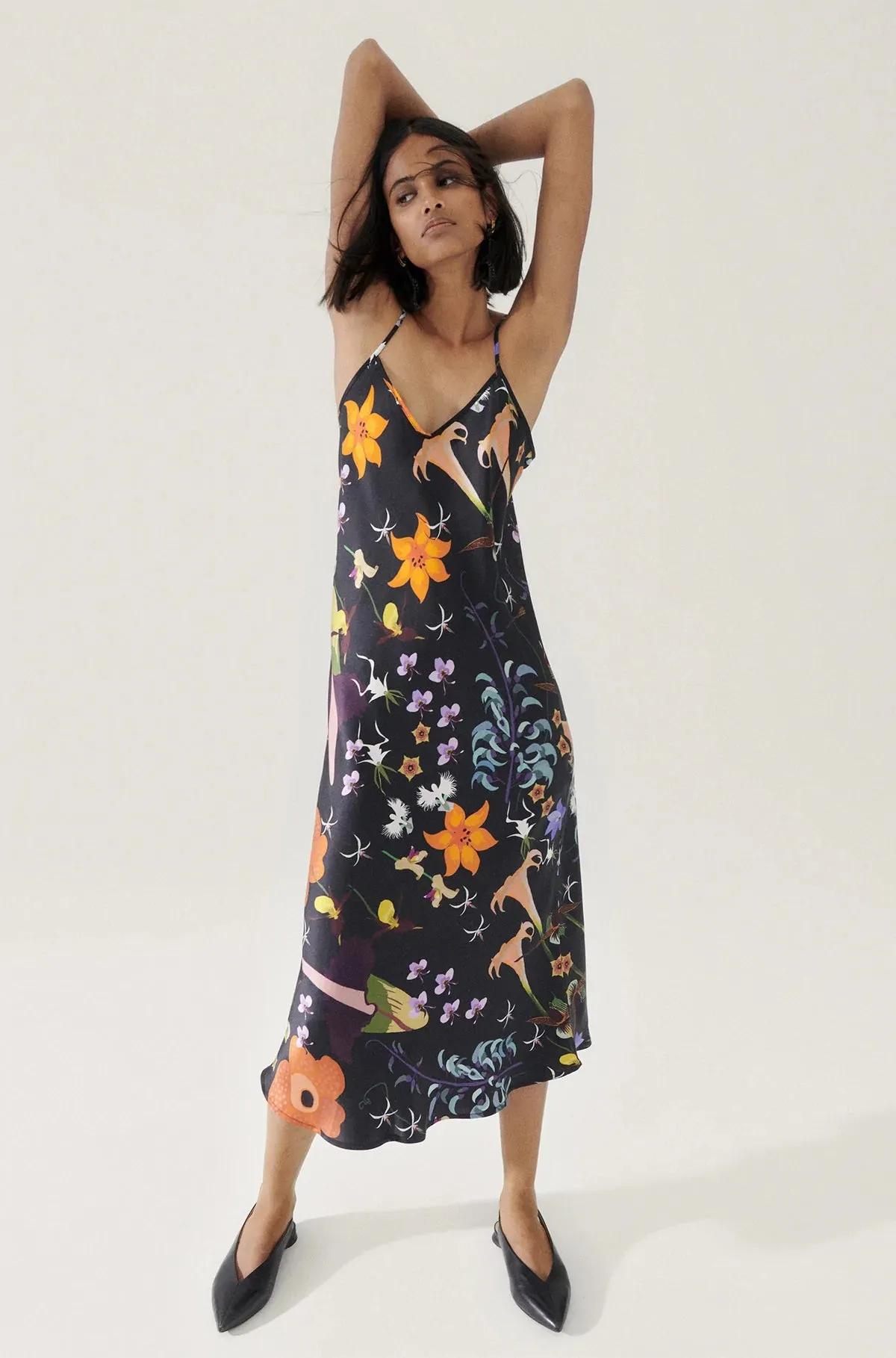 90'S Slip Dress Black Lost Flowers