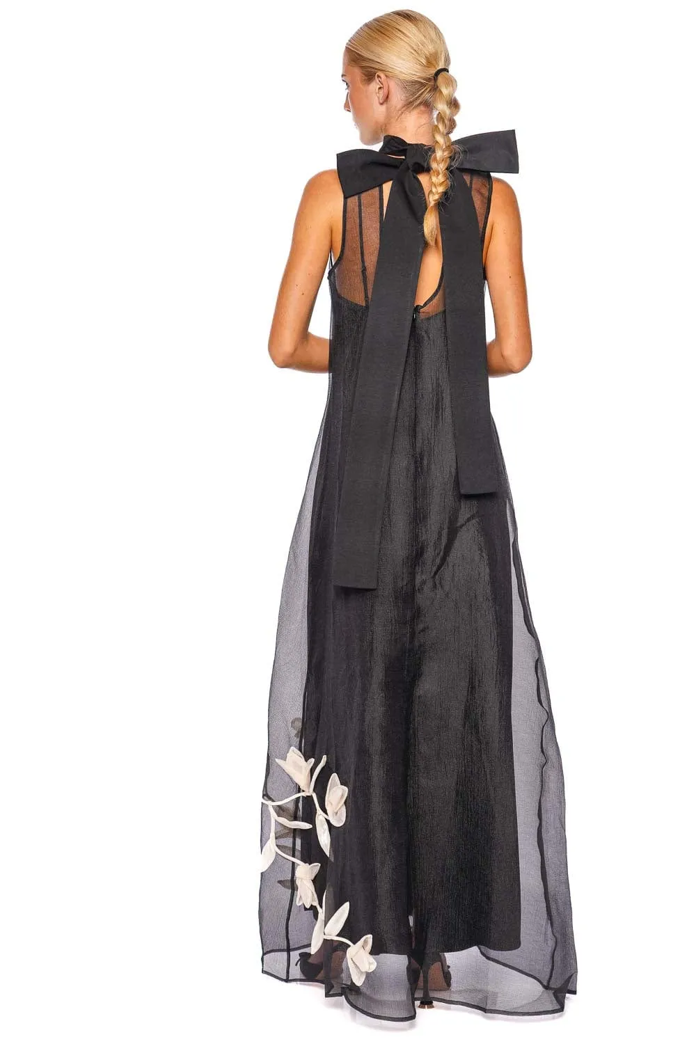 Albee Black Chiffon Floral Maxi Dress