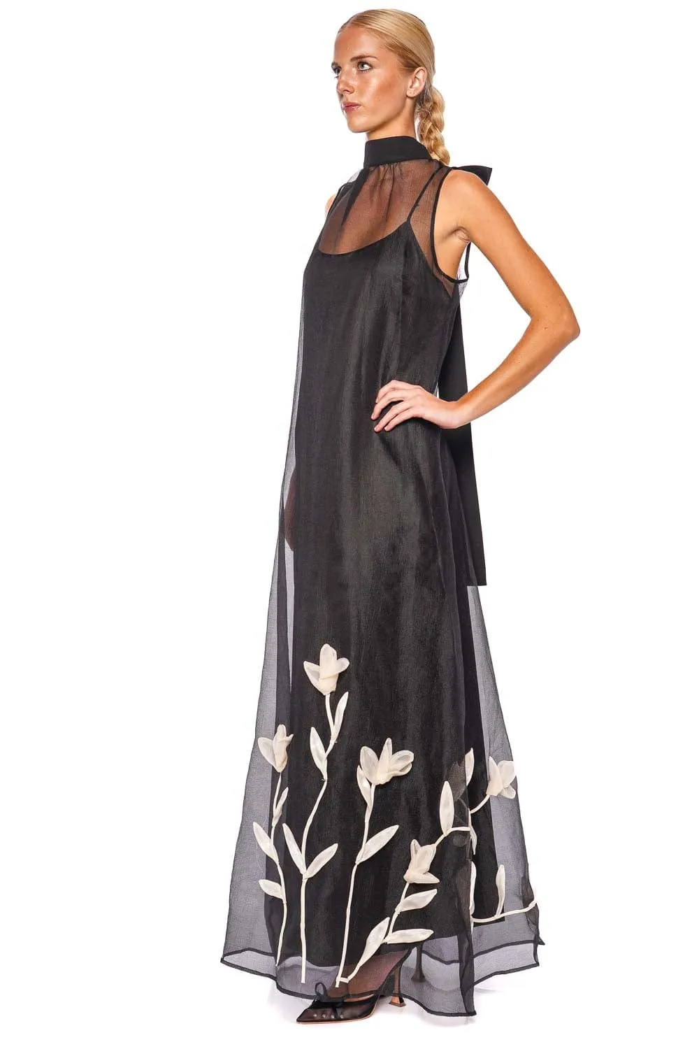 Albee Black Chiffon Floral Maxi Dress