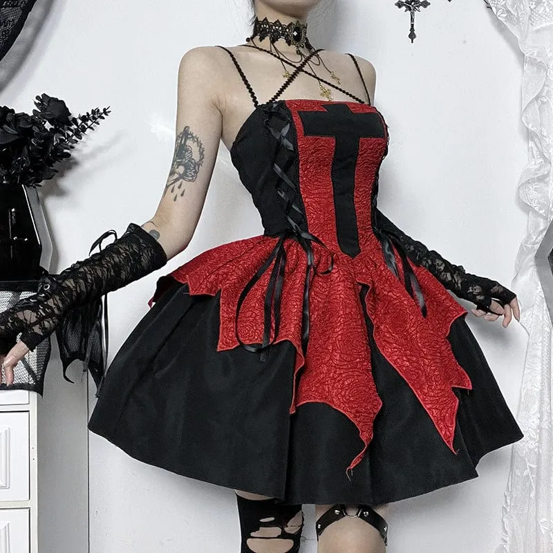 Archived Women's Gothic Lace-up Splice Irregular Hem Short Dress