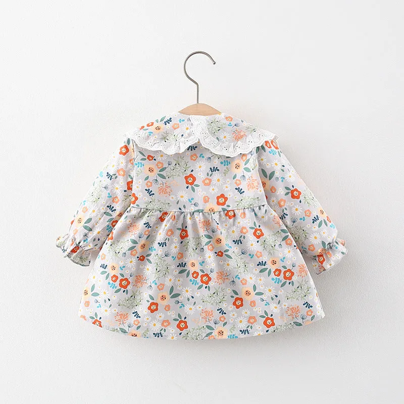 Baby Dress Cute Floral Doll Collar Long Sleeve Princess Dress