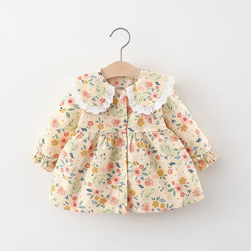 Baby Dress Cute Floral Doll Collar Long Sleeve Princess Dress