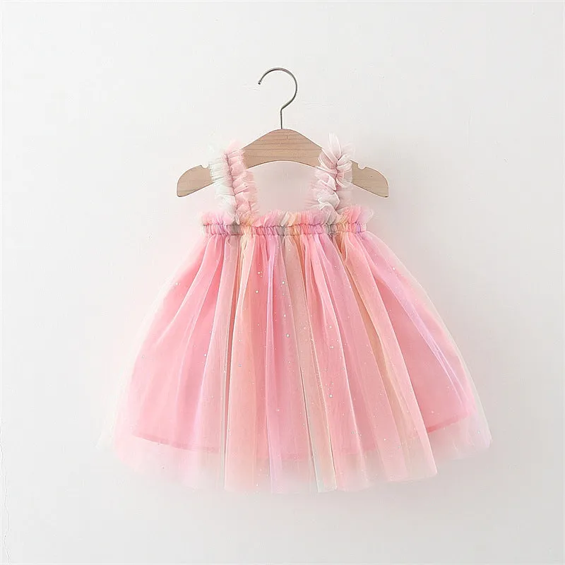 Baby Girl New Sling Mesh Rainbow Dress