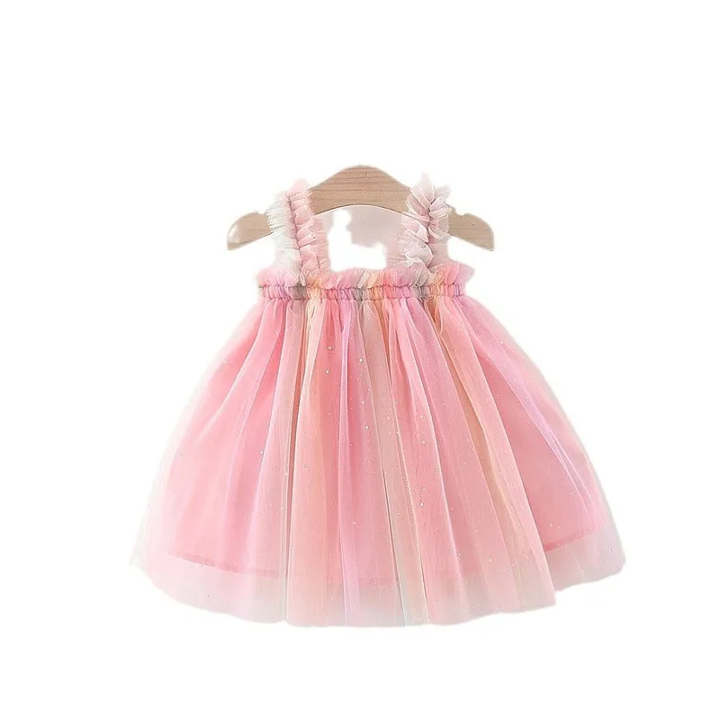 Baby Girl New Sling Mesh Rainbow Dress