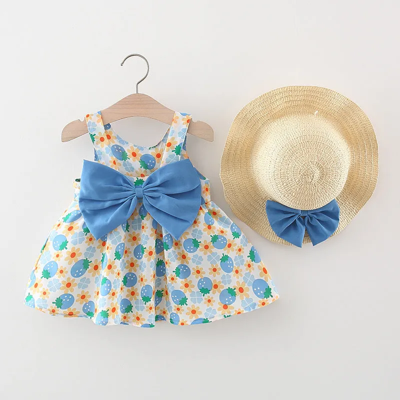 Baby Girl Strawberry Print Bow Suspender Dress