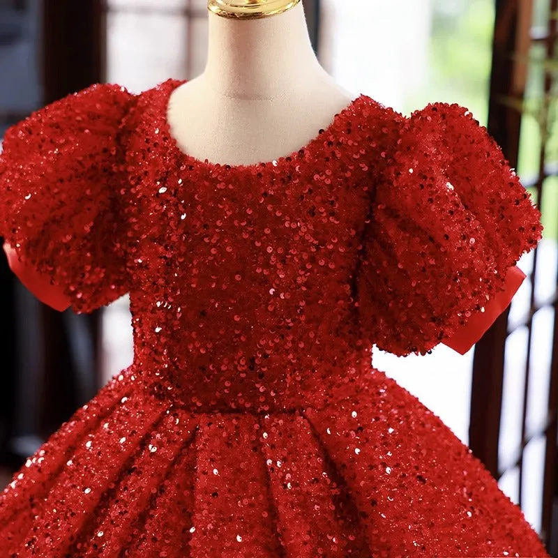 Baby Girls New Year Red Princess Dress Toddler Birthday Ball Gown