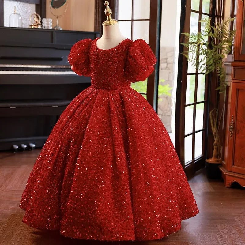 Baby Girls New Year Red Princess Dress Toddler Birthday Ball Gown