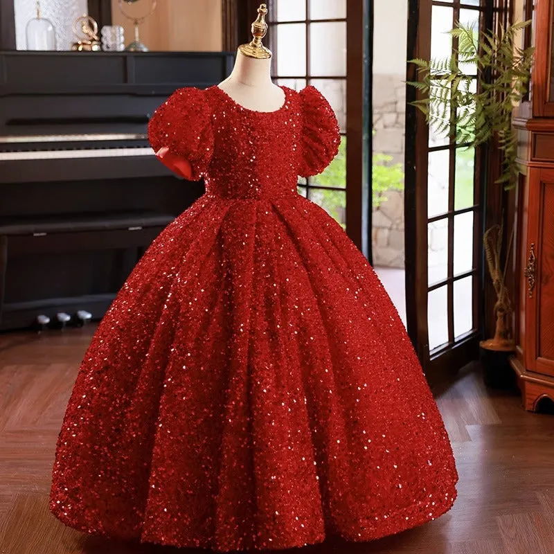 Baby Girls New Year Red Princess Dress Toddler Birthday Ball Gown