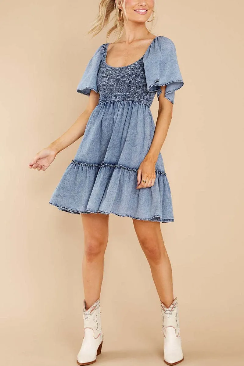 BC059 Denim Babydoll Short Dress