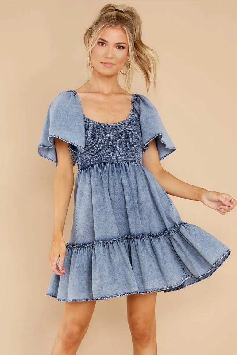 BC059 Denim Babydoll Short Dress