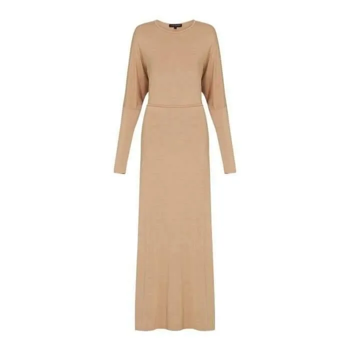 Beige Gold Batwing with Tie Waist Dress