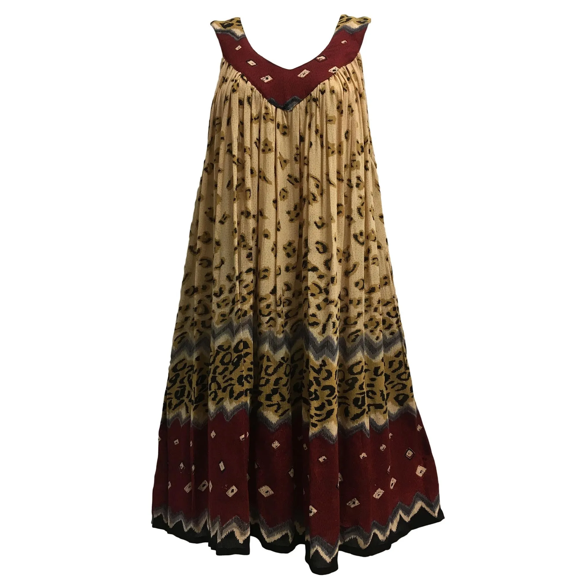 Beige Red Animal Print Babydoll Mid-Length Tank Sundress