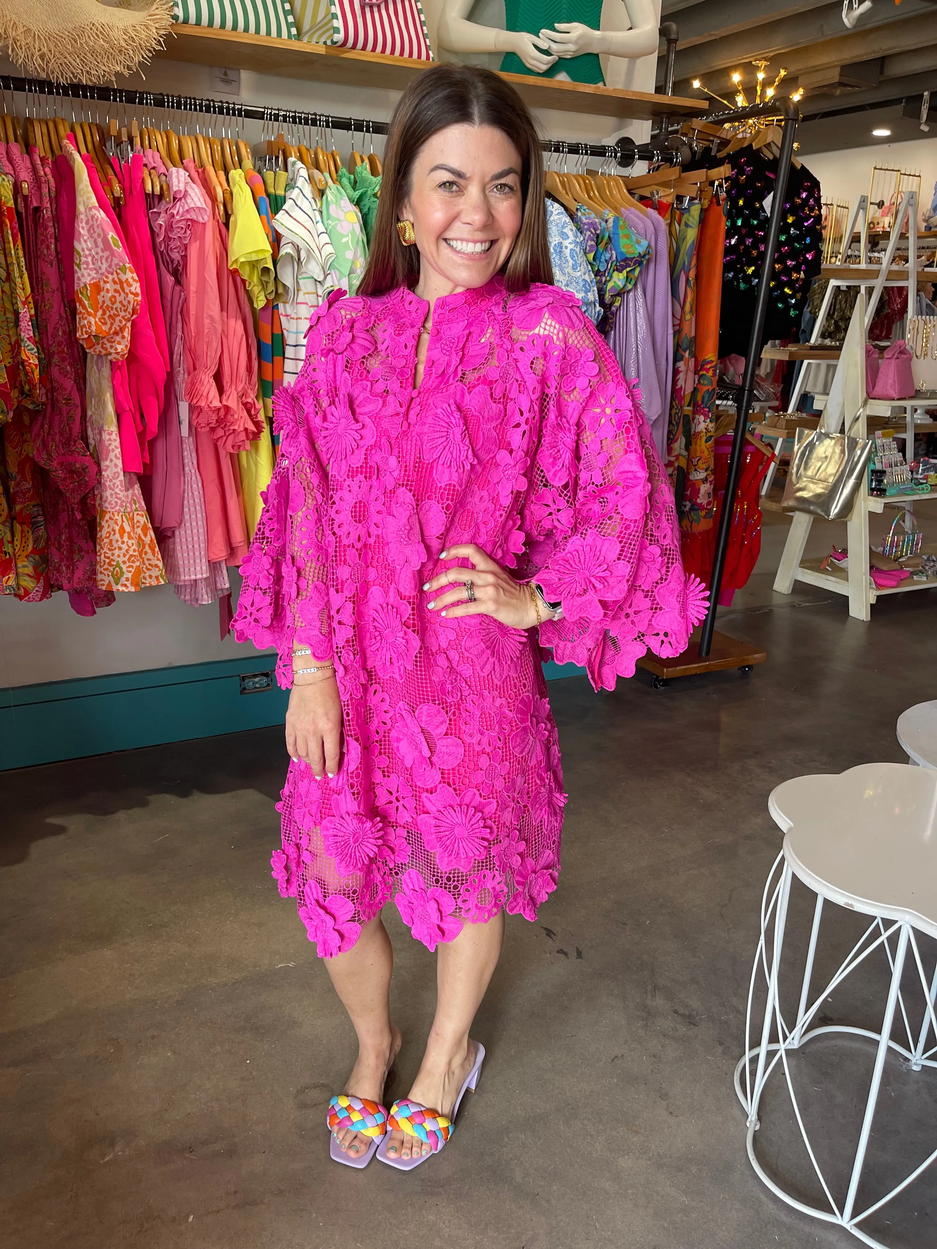 Beulah Fuchsia Floral Lace Dress