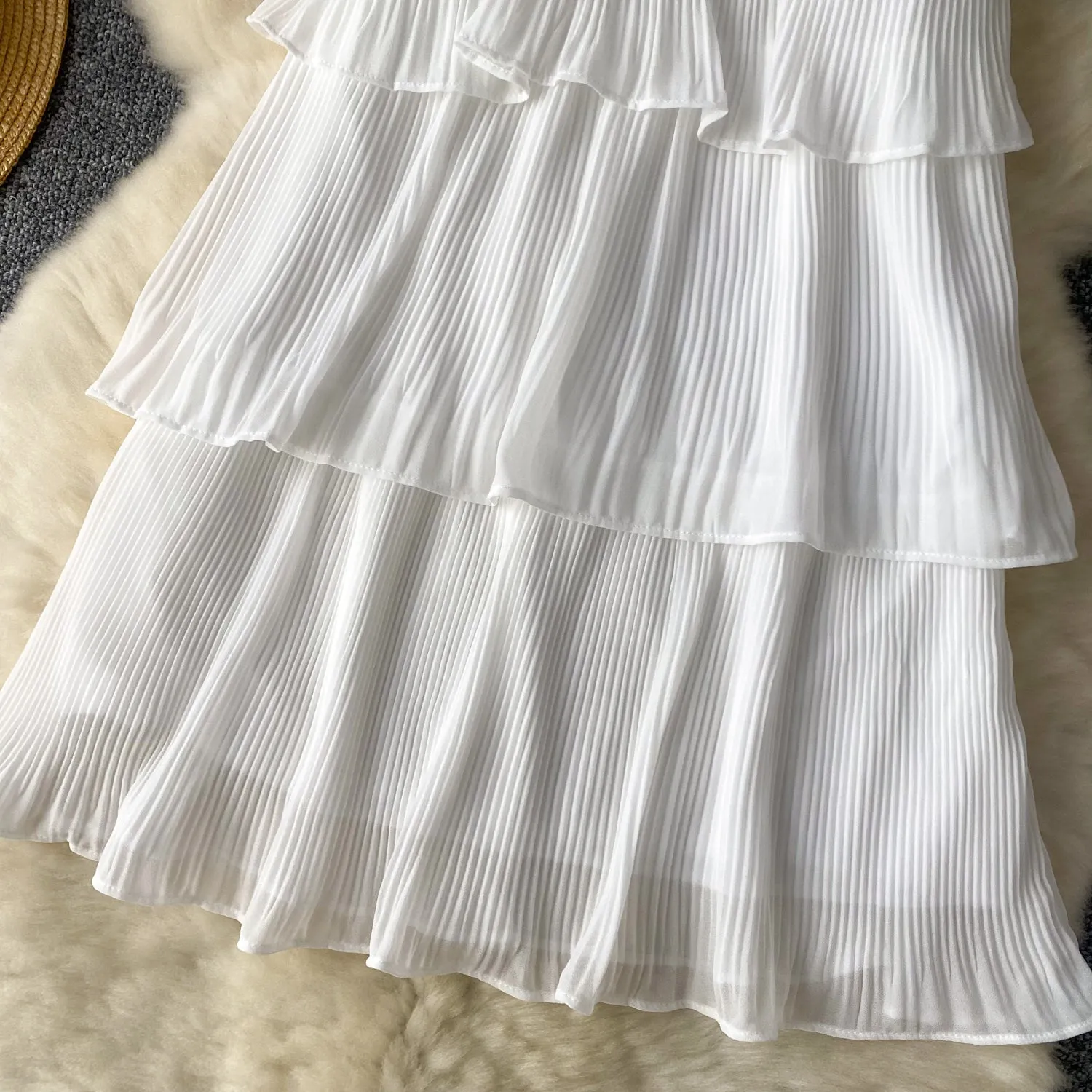 Black Bow White Ruffled Halter Dress