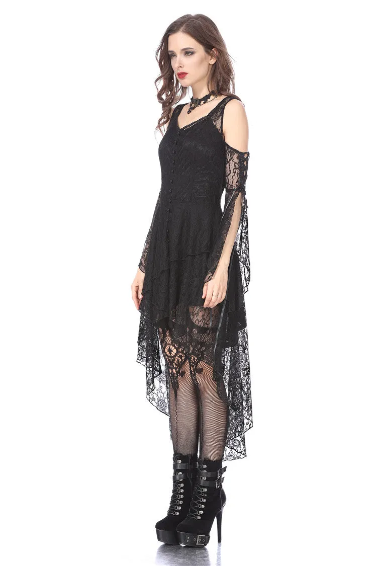 Black Gothic Elegant Lace High-Low Dress DW166