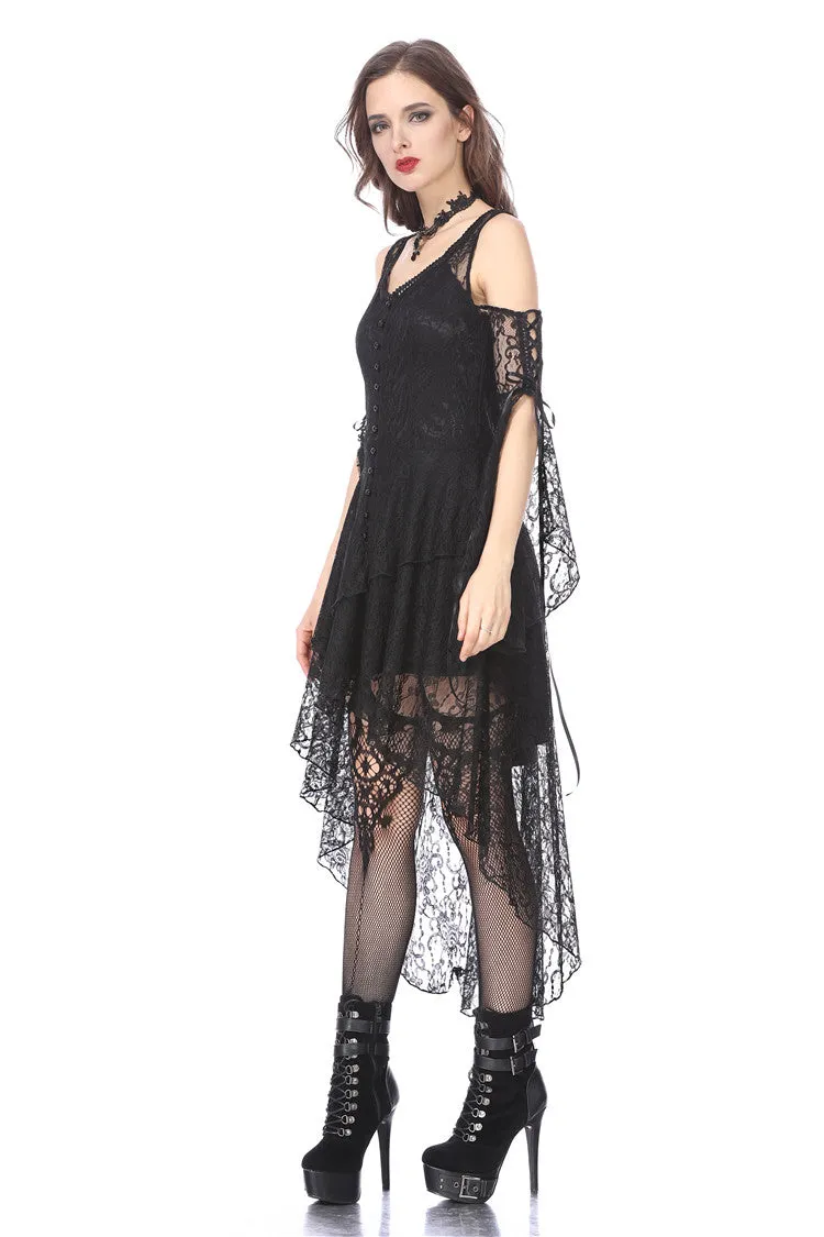 Black Gothic Elegant Lace High-Low Dress DW166