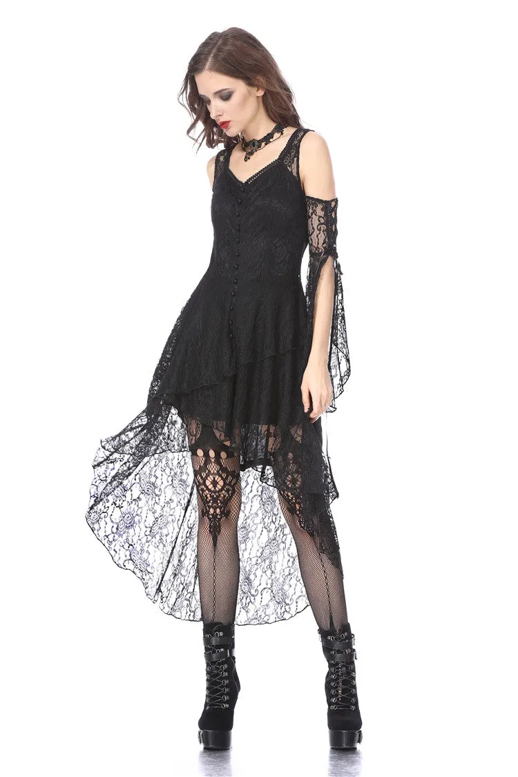 Black Gothic Elegant Lace High-Low Dress DW166