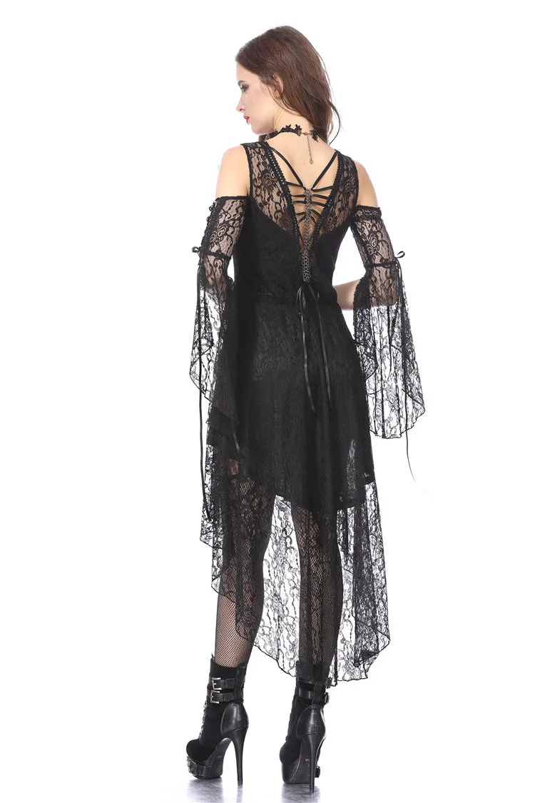 Black Gothic Elegant Lace High-Low Dress DW166