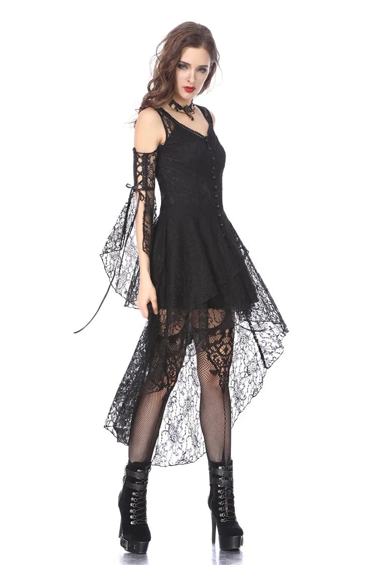 Black Gothic Elegant Lace High-Low Dress DW166