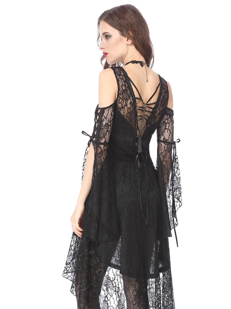 Black Gothic Elegant Lace High-Low Dress DW166