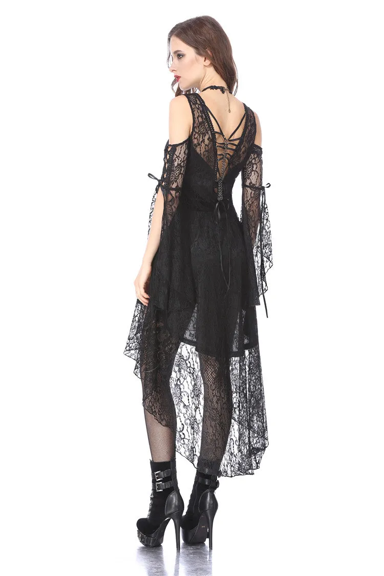 Black Gothic Elegant Lace High-Low Dress DW166