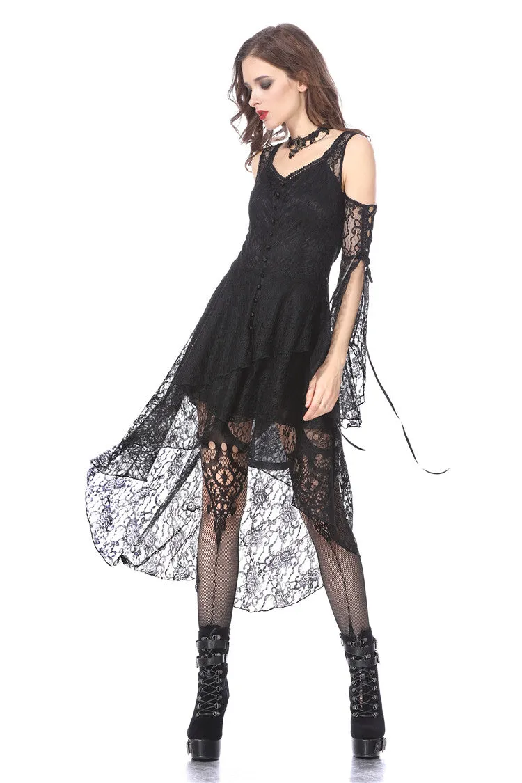 Black Gothic Elegant Lace High-Low Dress DW166