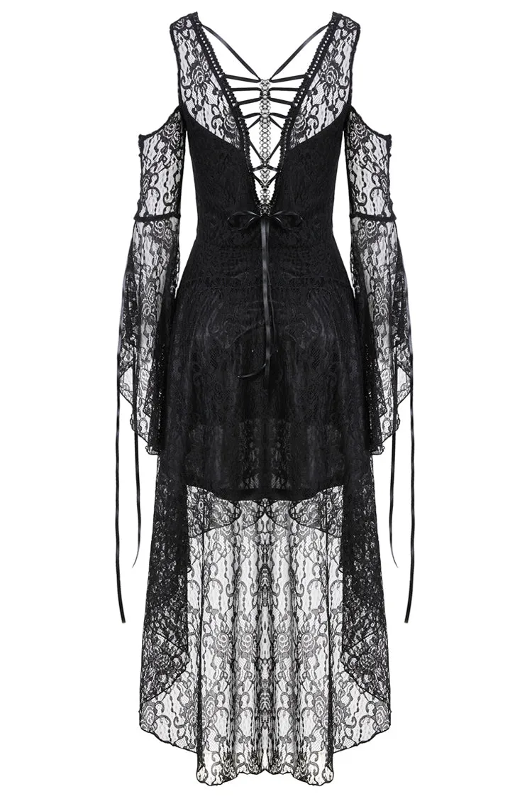 Black Gothic Elegant Lace High-Low Dress DW166