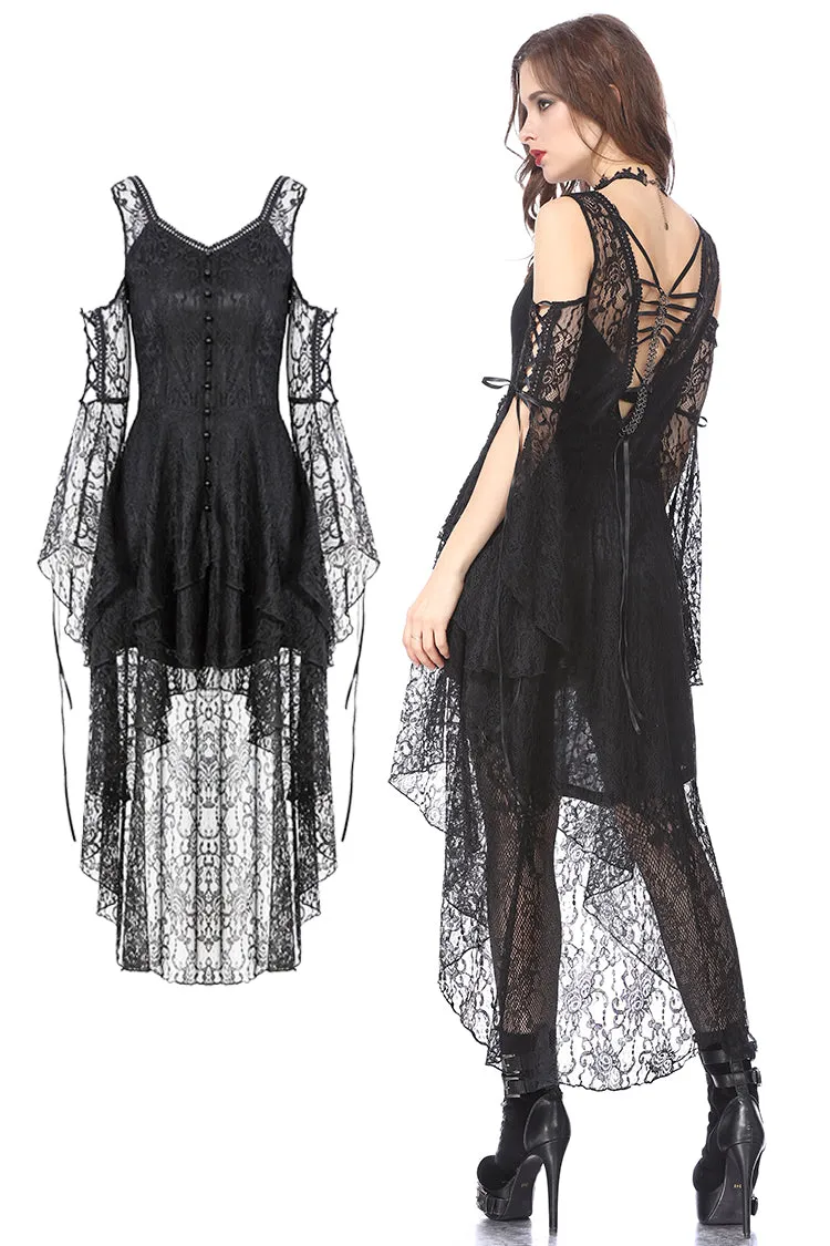 Black Gothic Elegant Lace High-Low Dress DW166