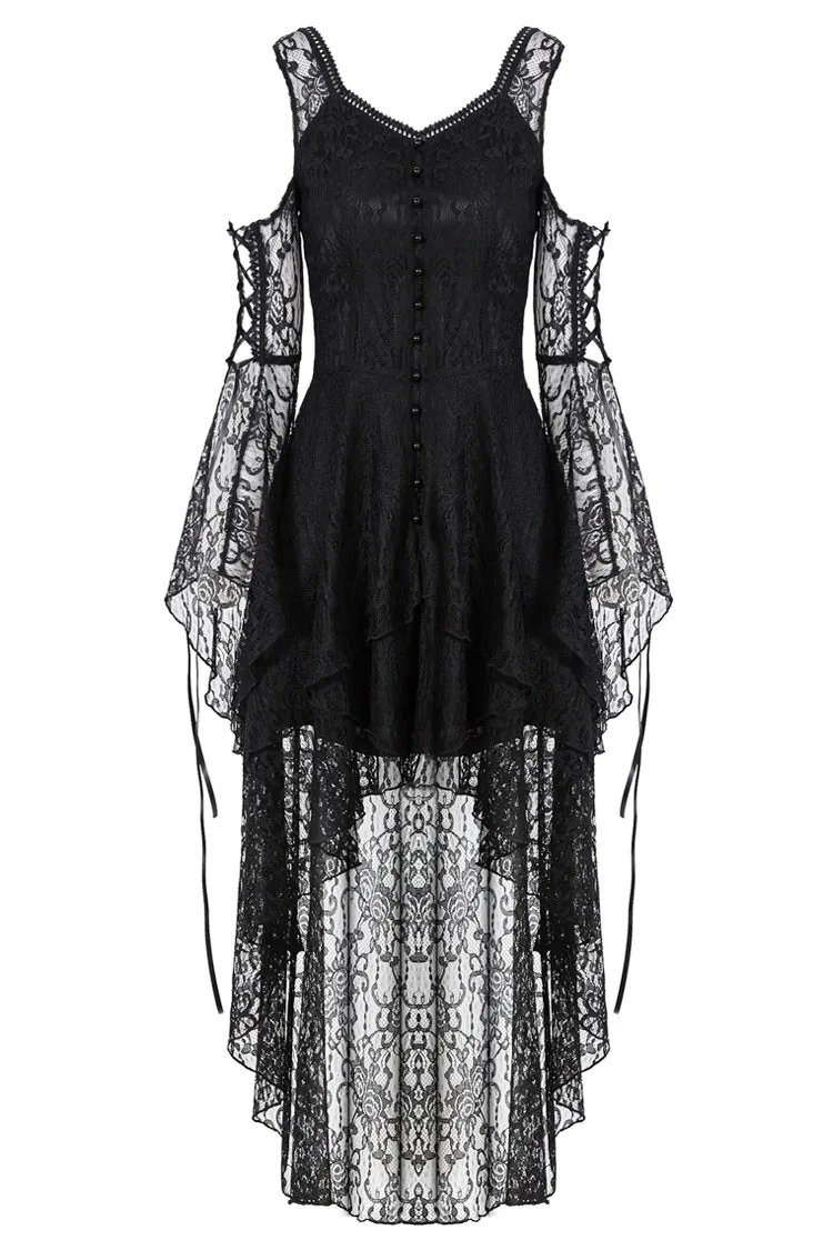 Black Gothic Elegant Lace High-Low Dress DW166