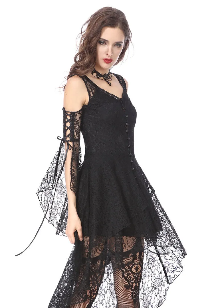 Black Gothic Elegant Lace High-Low Dress DW166