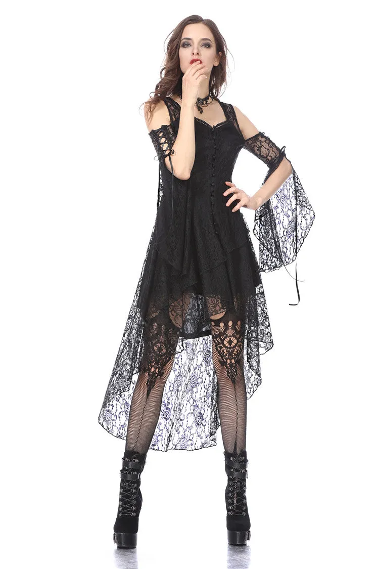 Black Gothic Elegant Lace High-Low Dress DW166