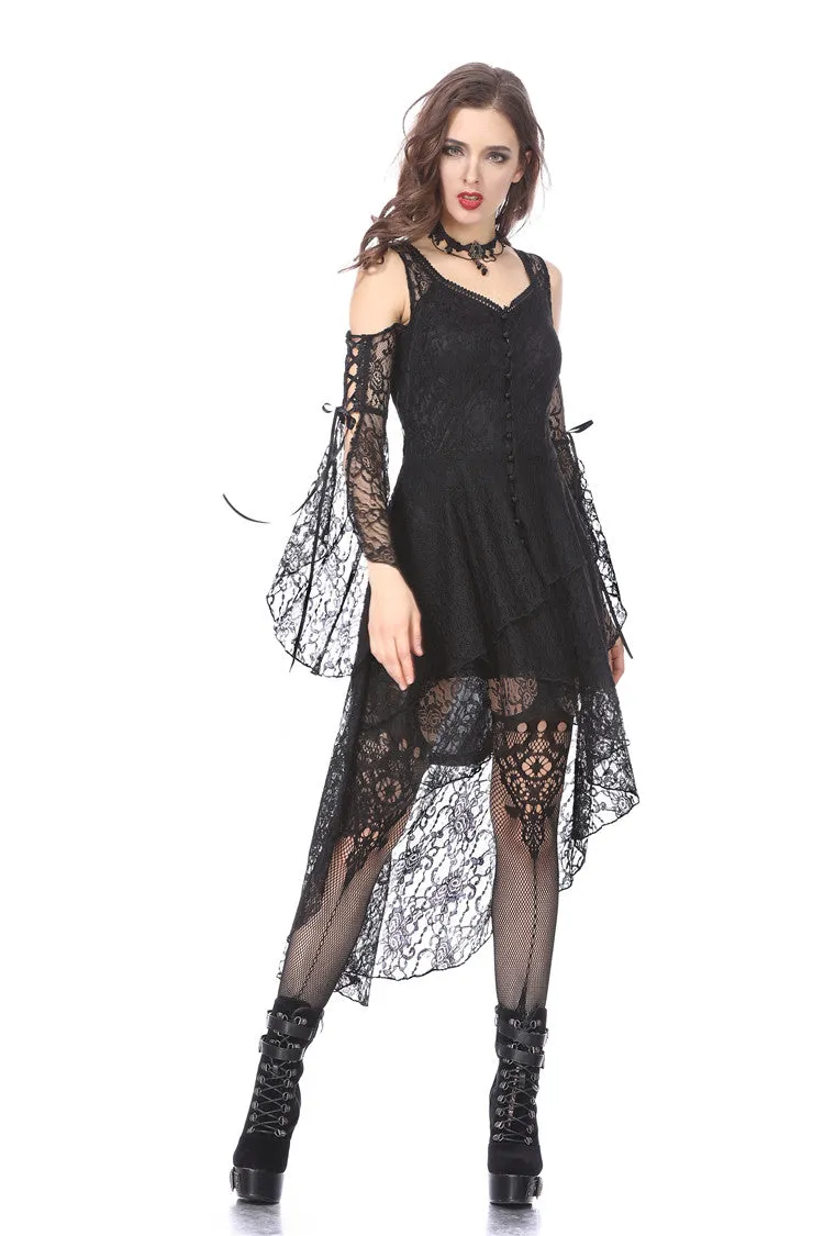 Black Gothic Elegant Lace High-Low Dress DW166