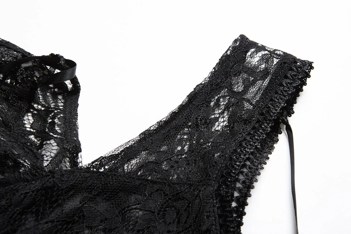 Black Gothic Elegant Lace High-Low Dress DW166