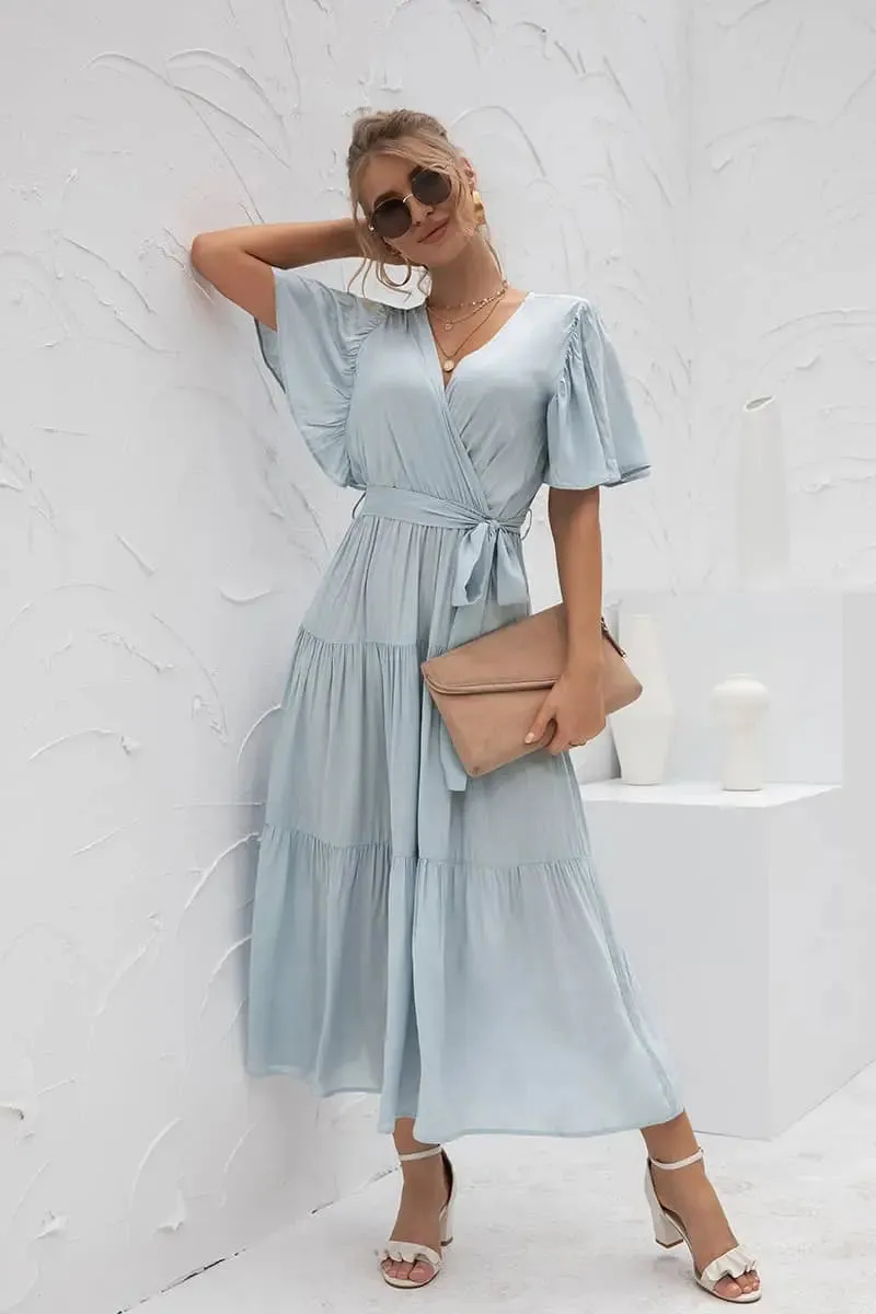 Blue Ruffle Sleeve Dress