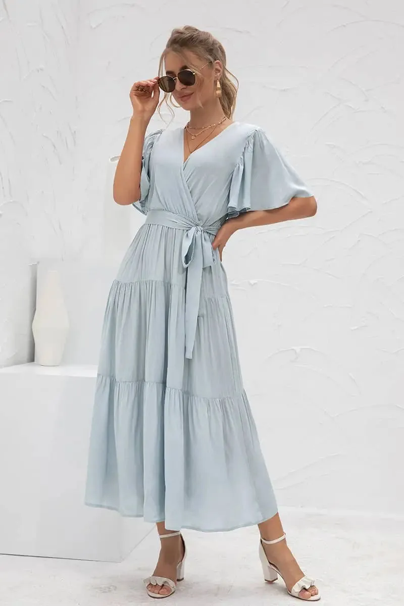 Blue Ruffle Sleeve Dress