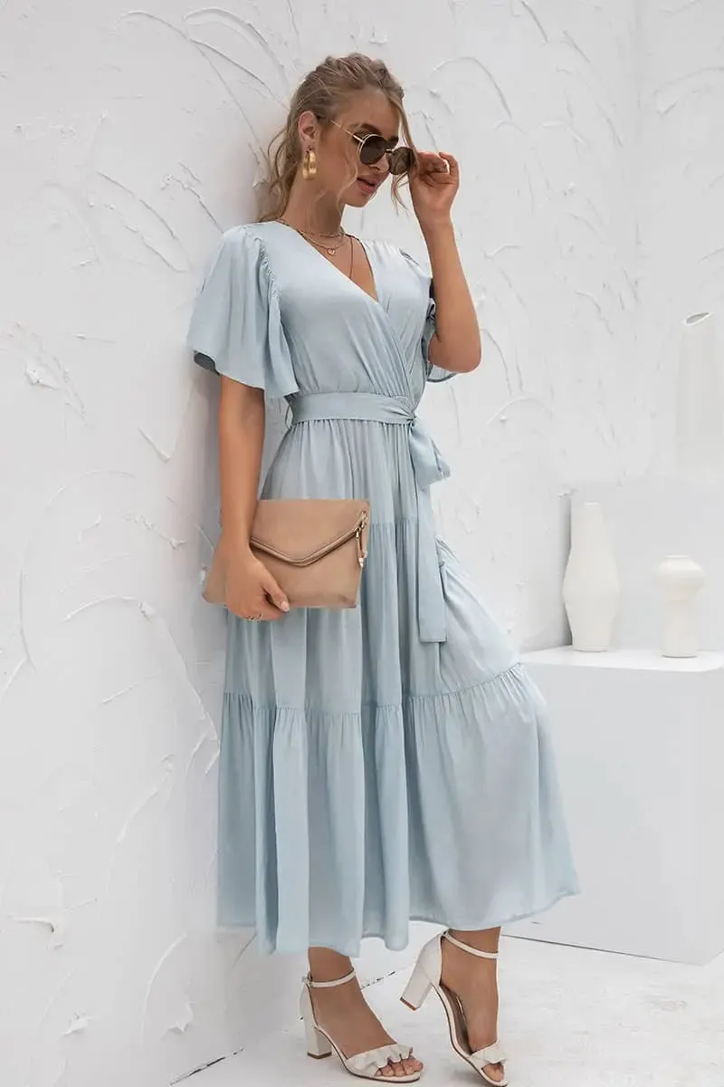 Blue Ruffle Sleeve Dress