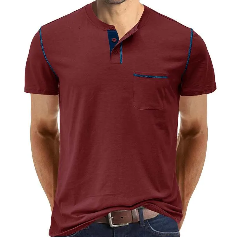 Blue Shortsleeve Henley Cotton Polo Shirt