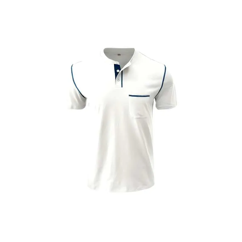 Blue Shortsleeve Henley Cotton Polo Shirt