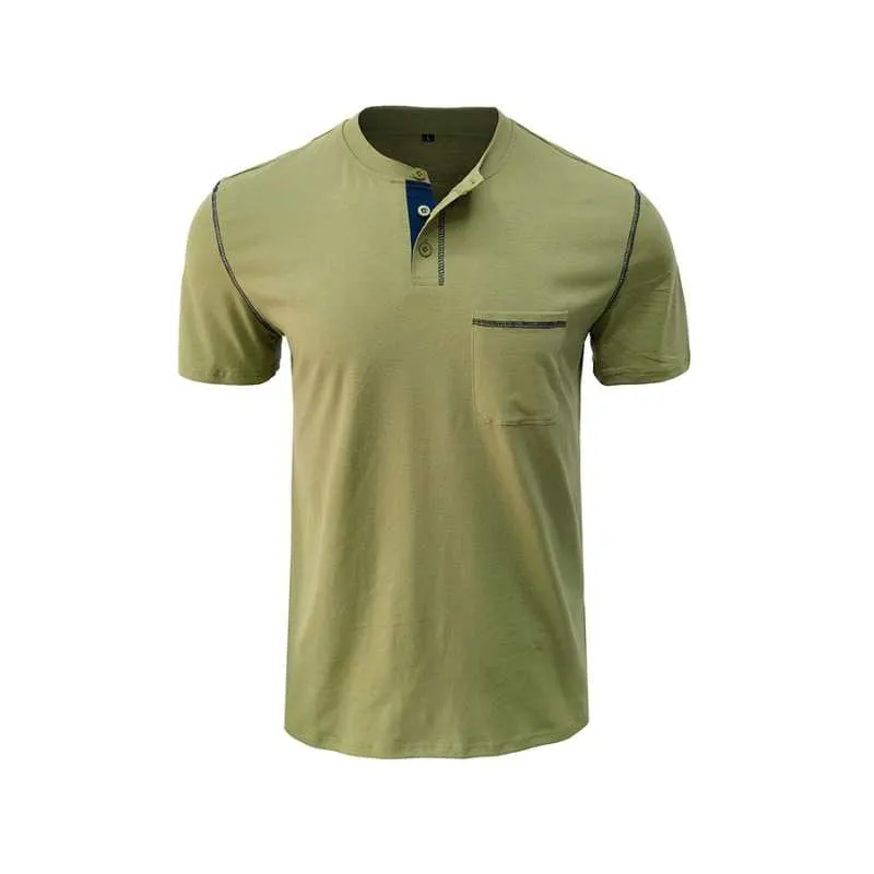 Blue Shortsleeve Henley Cotton Polo Shirt