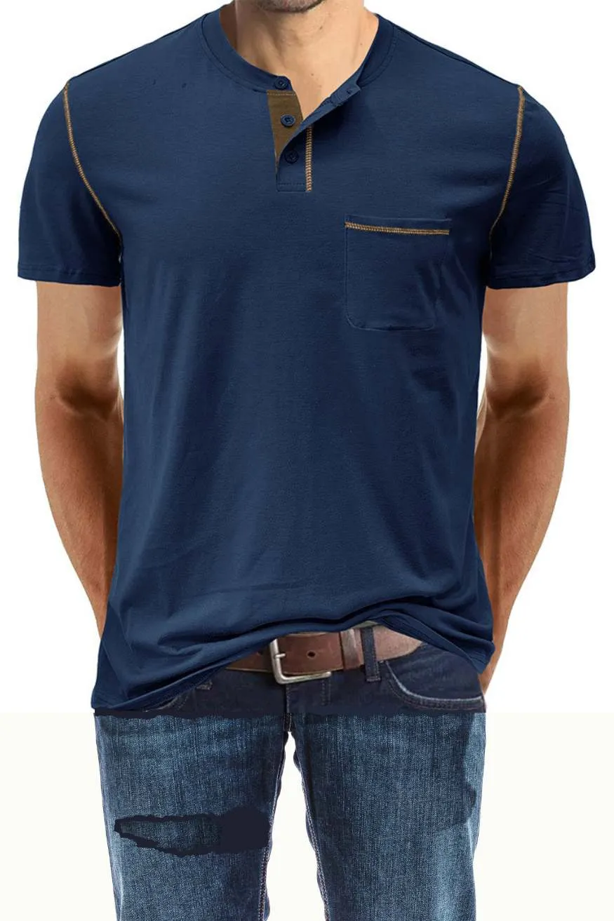 Blue Shortsleeve Henley Cotton Polo Shirt