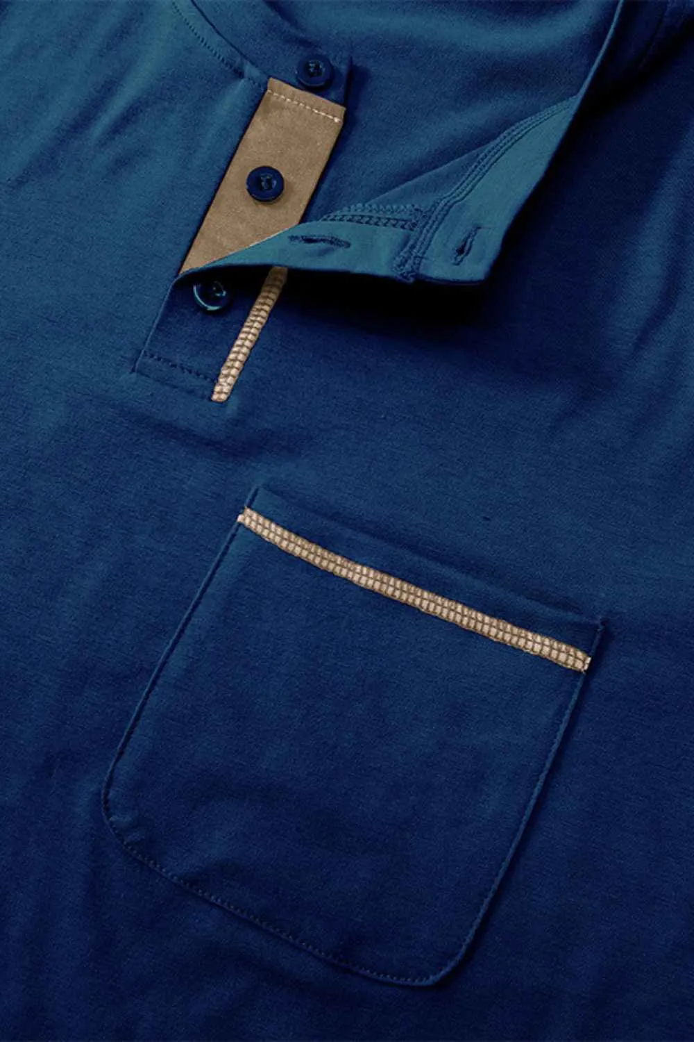 Blue Shortsleeve Henley Cotton Polo Shirt