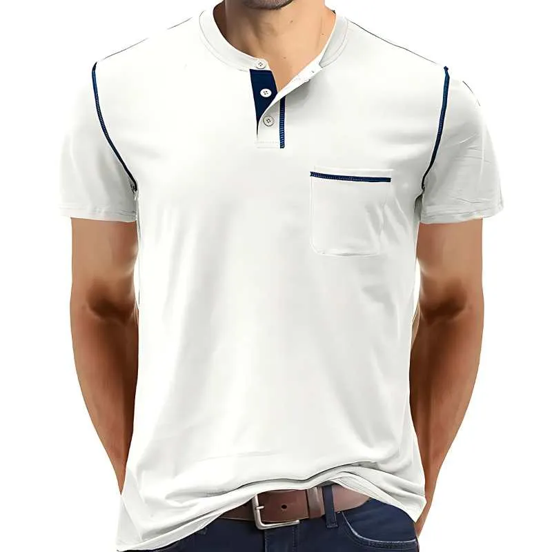 Blue Shortsleeve Henley Cotton Polo Shirt