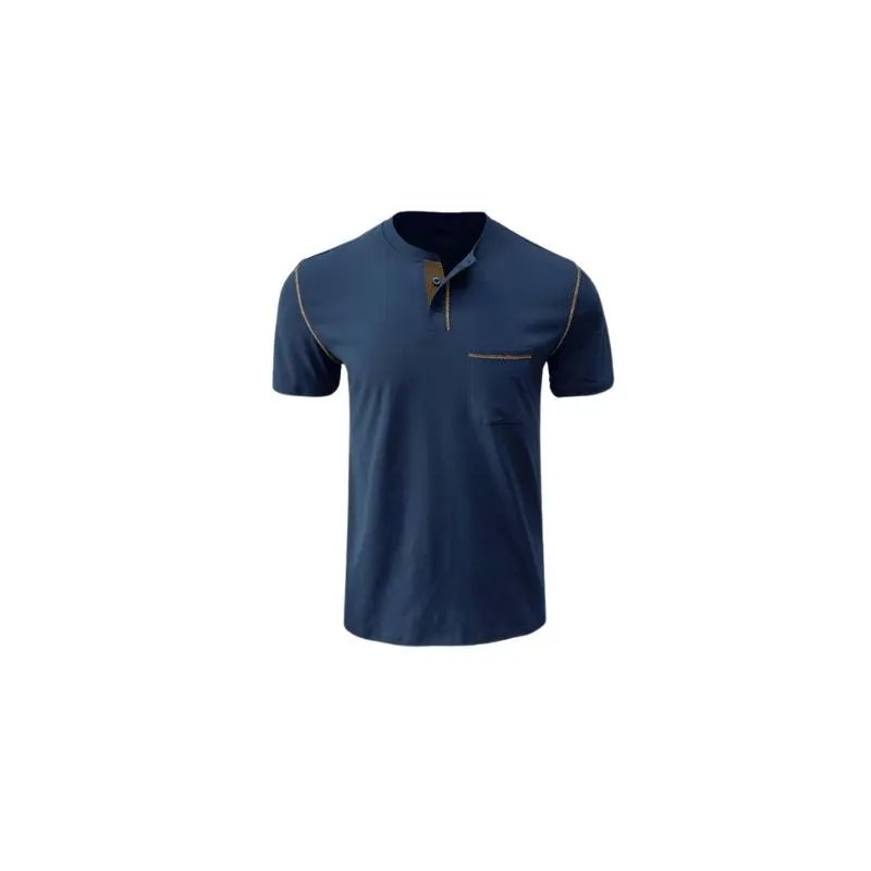 Blue Shortsleeve Henley Cotton Polo Shirt