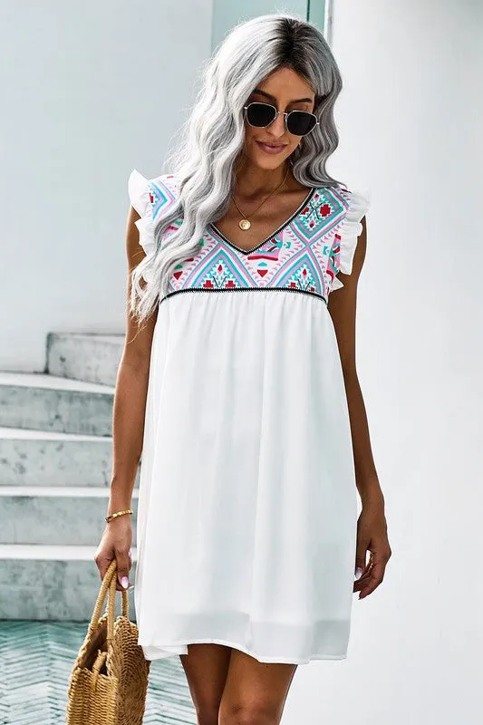 Bohemian Babydoll Dress-White