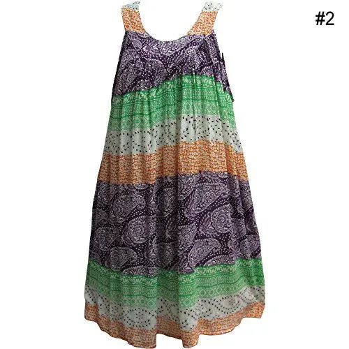 Bohemian Ethnic Print Babydoll Cami Sleeveless Sun Dress with Pockets