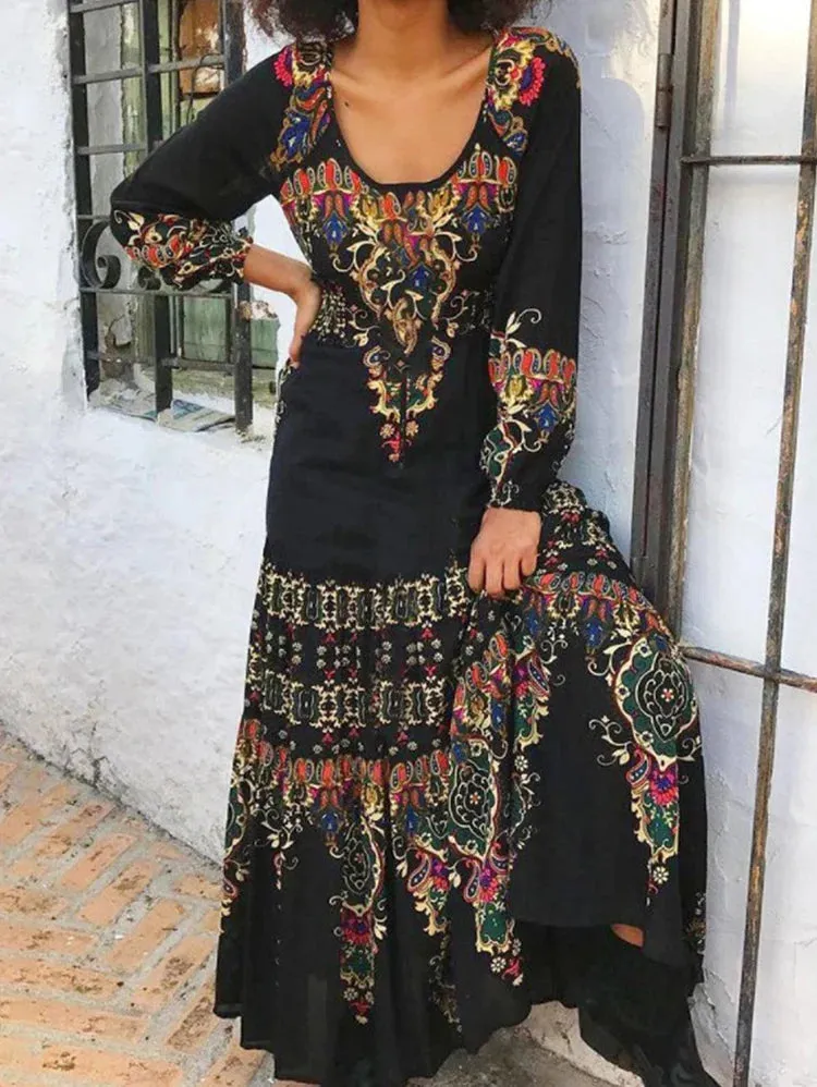 Bohemian Merlot Multicolor Print Maxi Dress