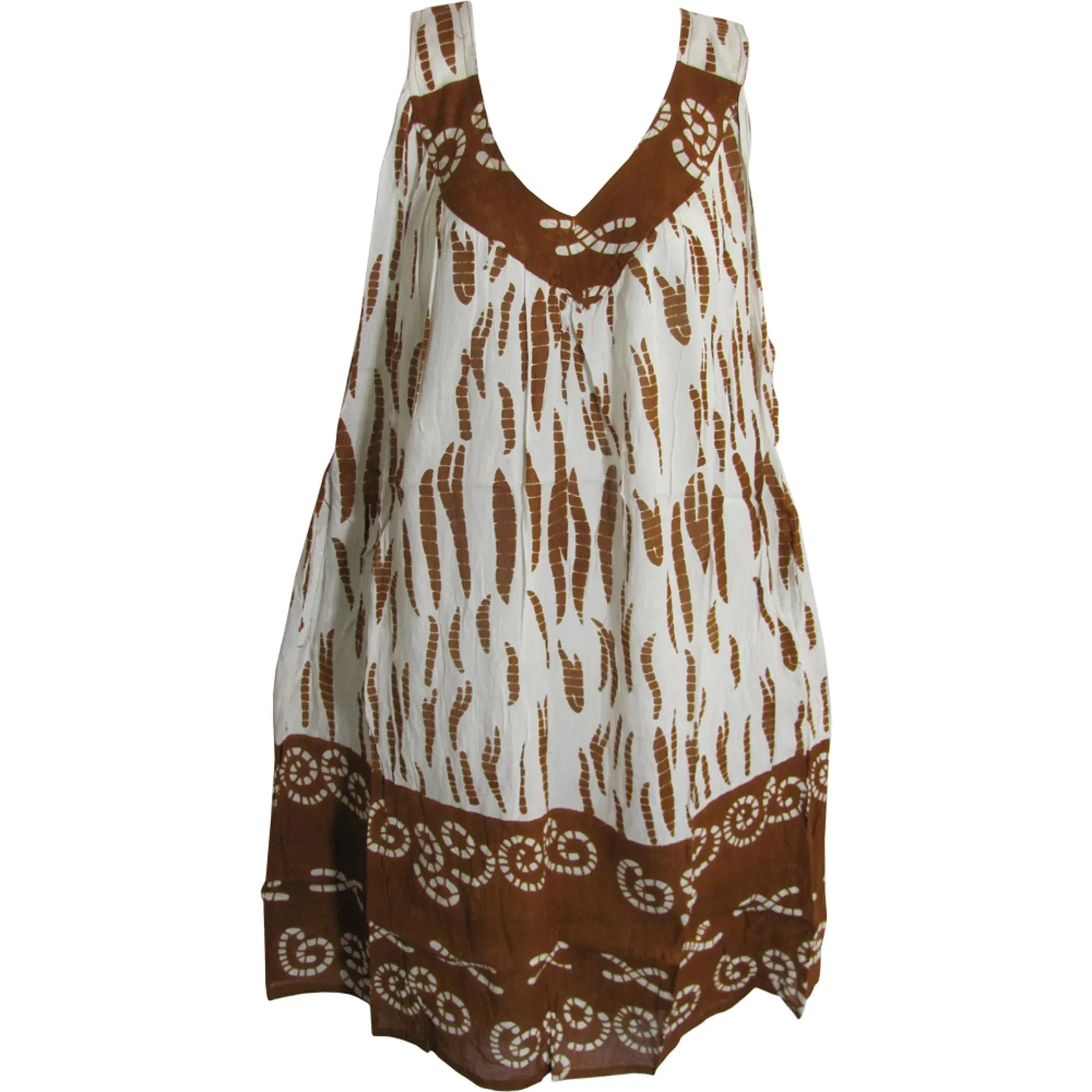 Boho Lounge Missy White Printed V-Neck Mid-Length Sleeveless Casual Dress with pockets.sundress.beach dress.